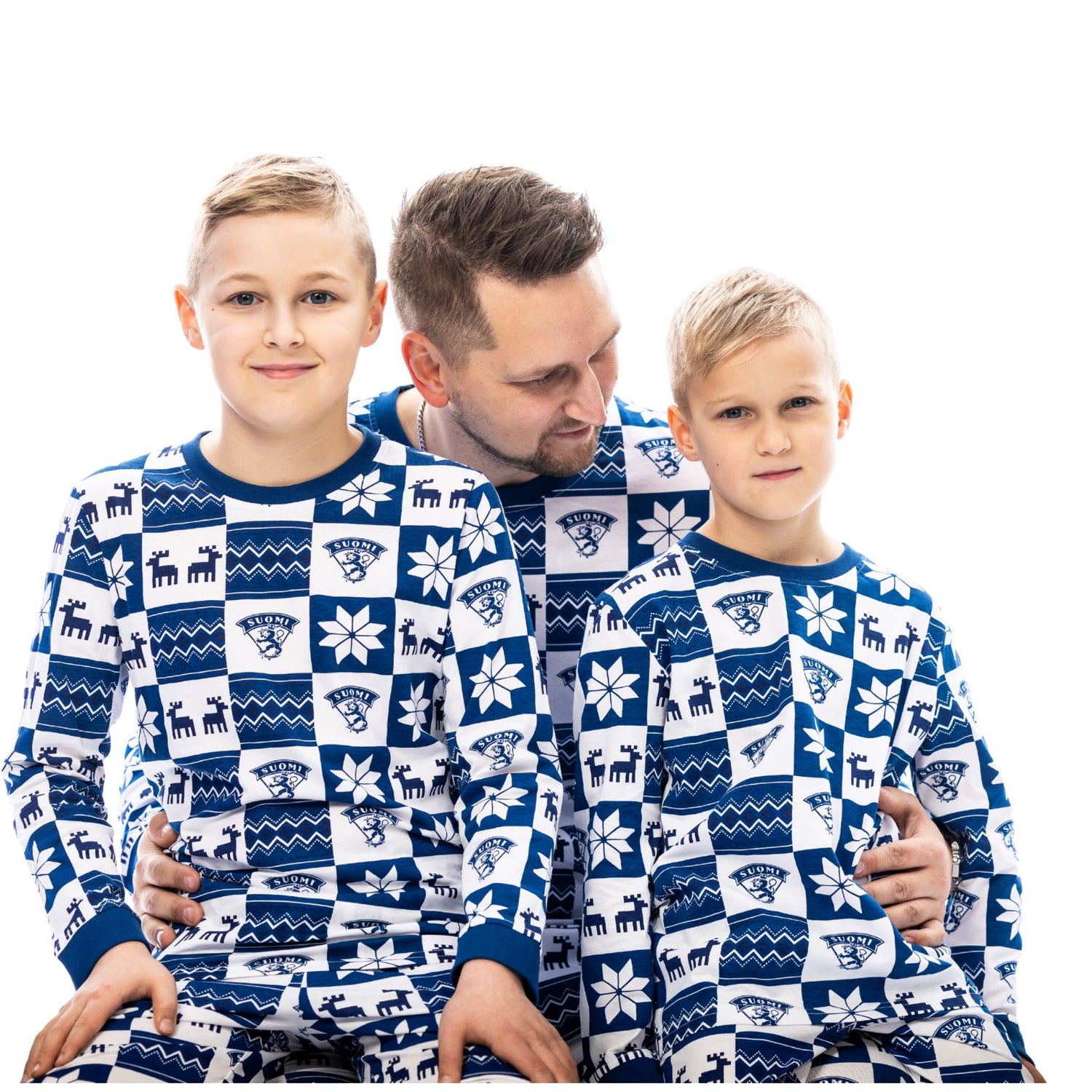 Leijonat lasten pyjamasetti, sinivalkoinen